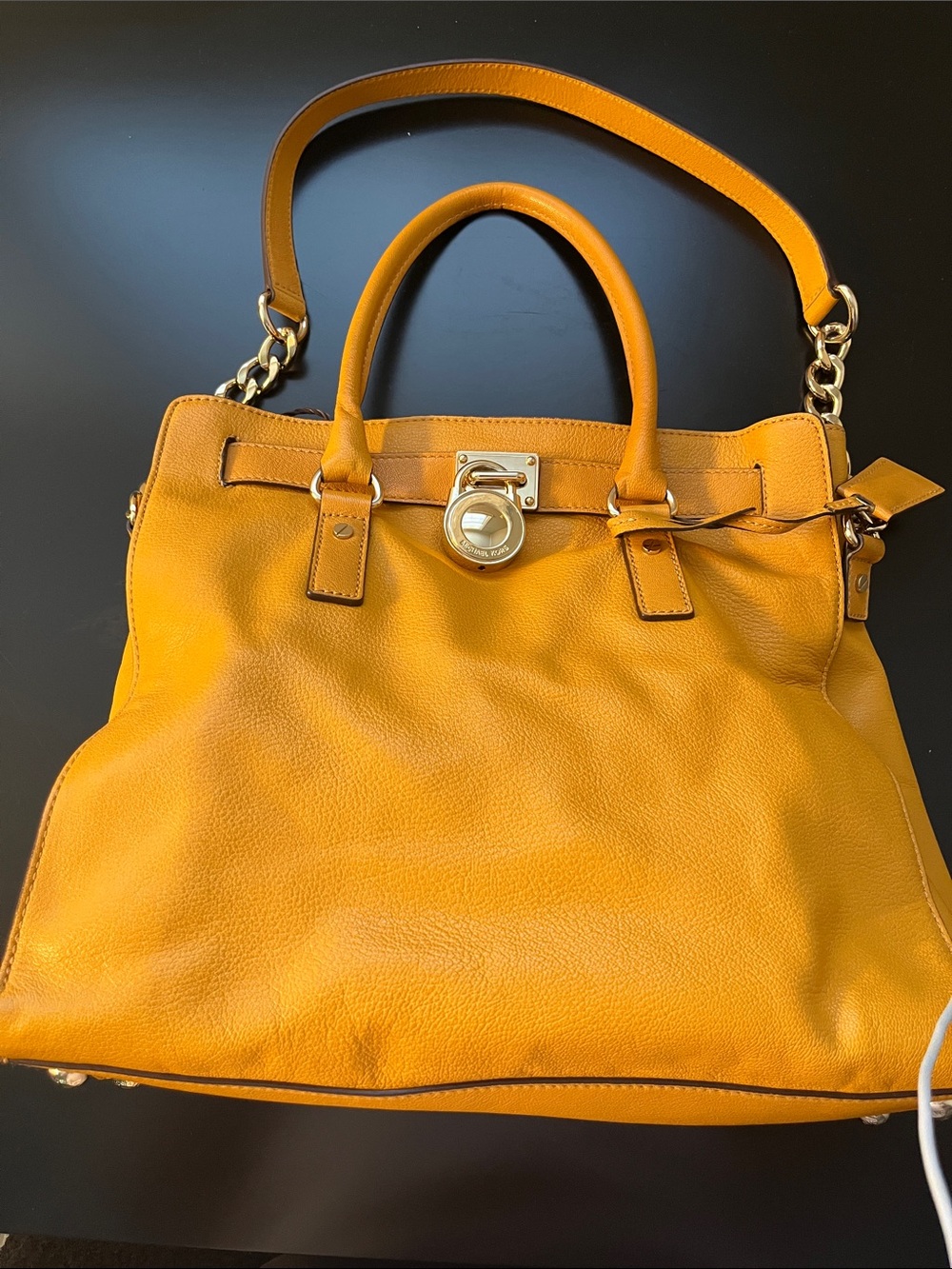 Michael Kors Mustard Yellow Pebbled Leather Tote with Gold Hardware